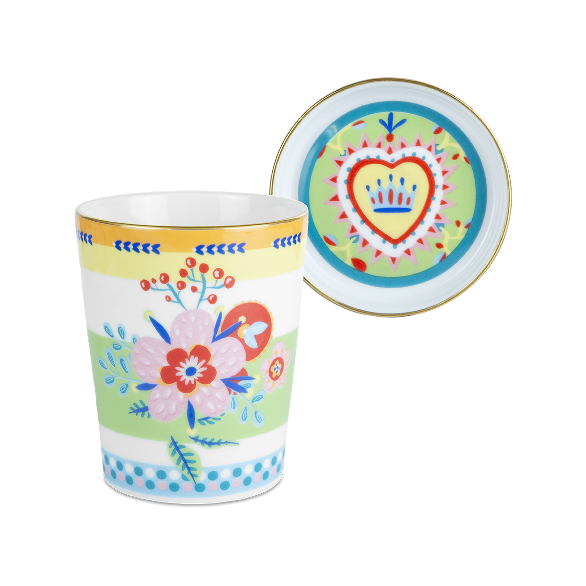 Bicchiere con Piattino/Coperchio in Porcellana - Mamma Mia-Baci Milano