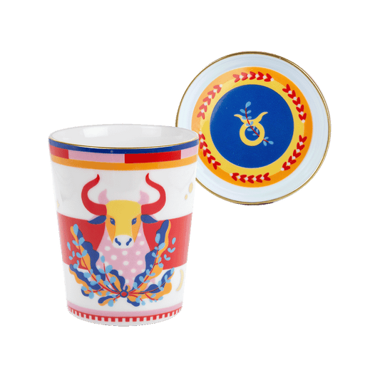 Glass with Saucer/Lid - Bull