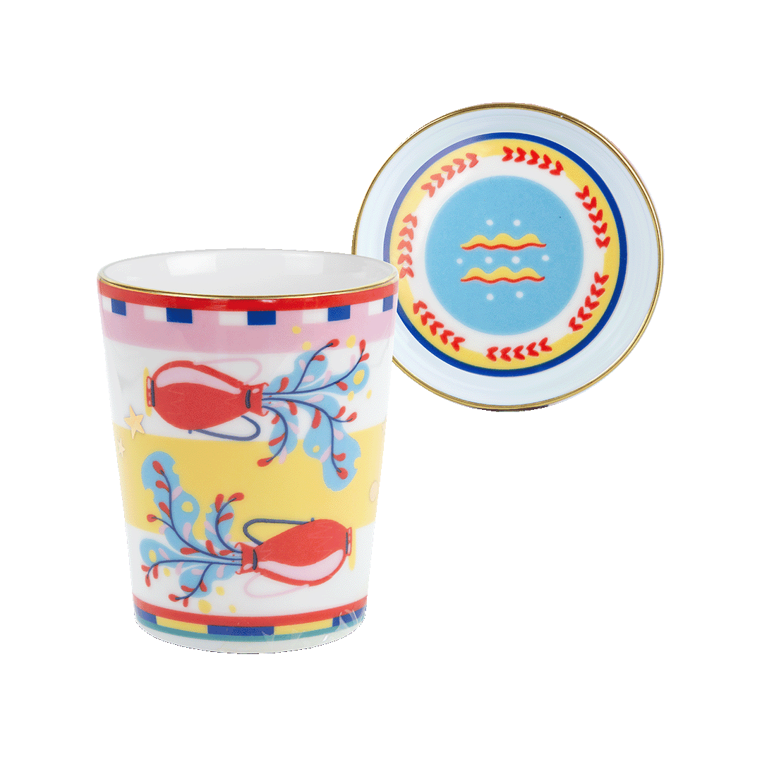 Cup with Saucer/Lid - Aquarius