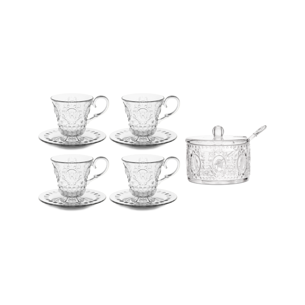 Set of 4 Coffee Cups + Sugar Bowl with Spoon - Baroque & Rock Anniversary