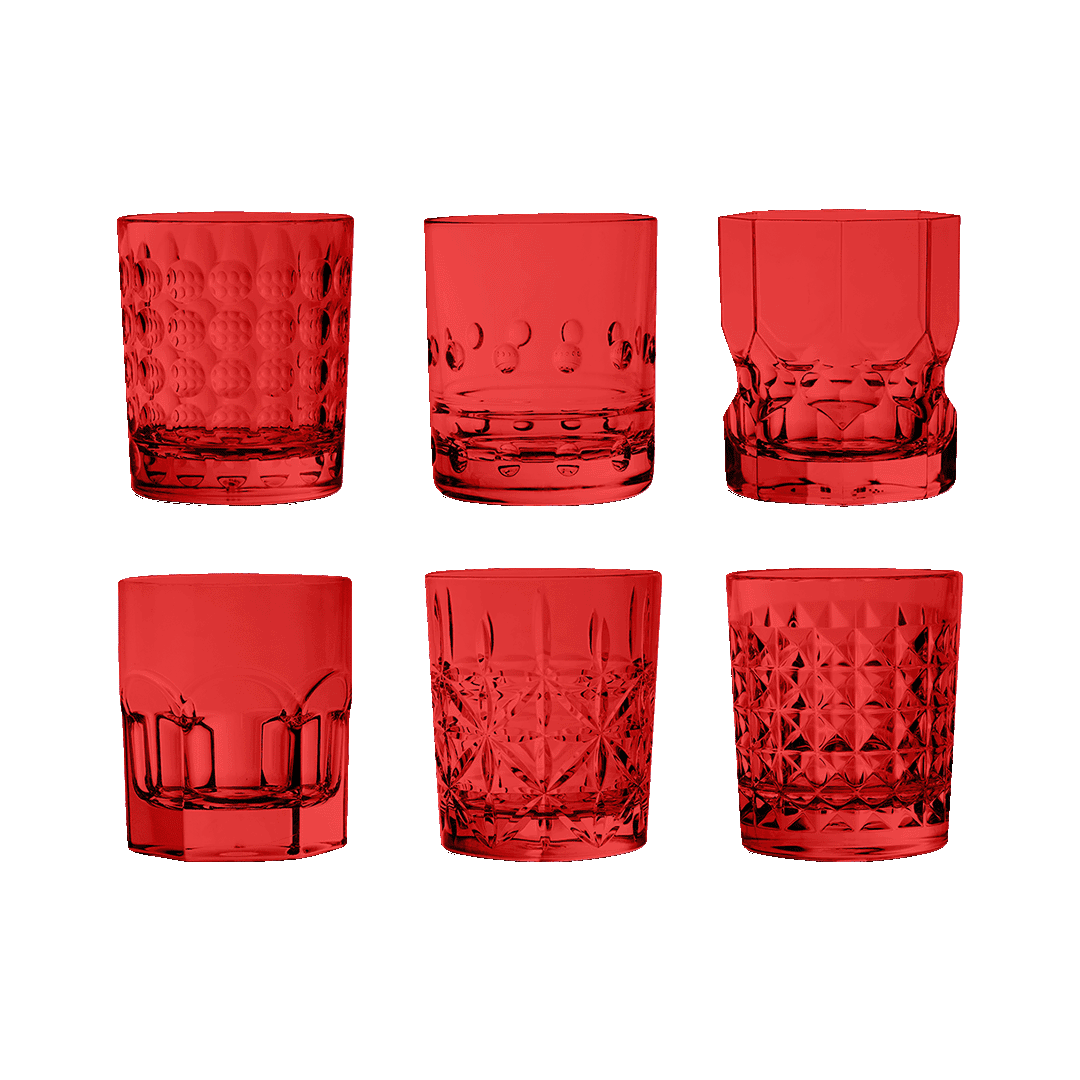 Set of 6 Red Water Glasses - Crystal Touch