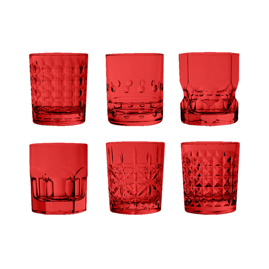 Set of 6 Red Water Glasses - Crystal Touch