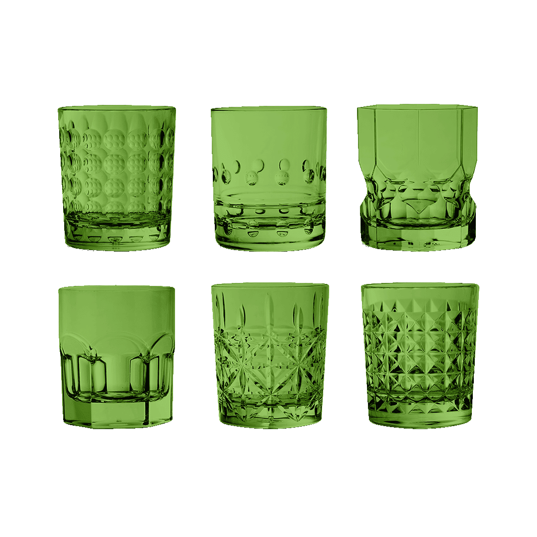 Set of 6 Green Water Glasses - Crystal Touch