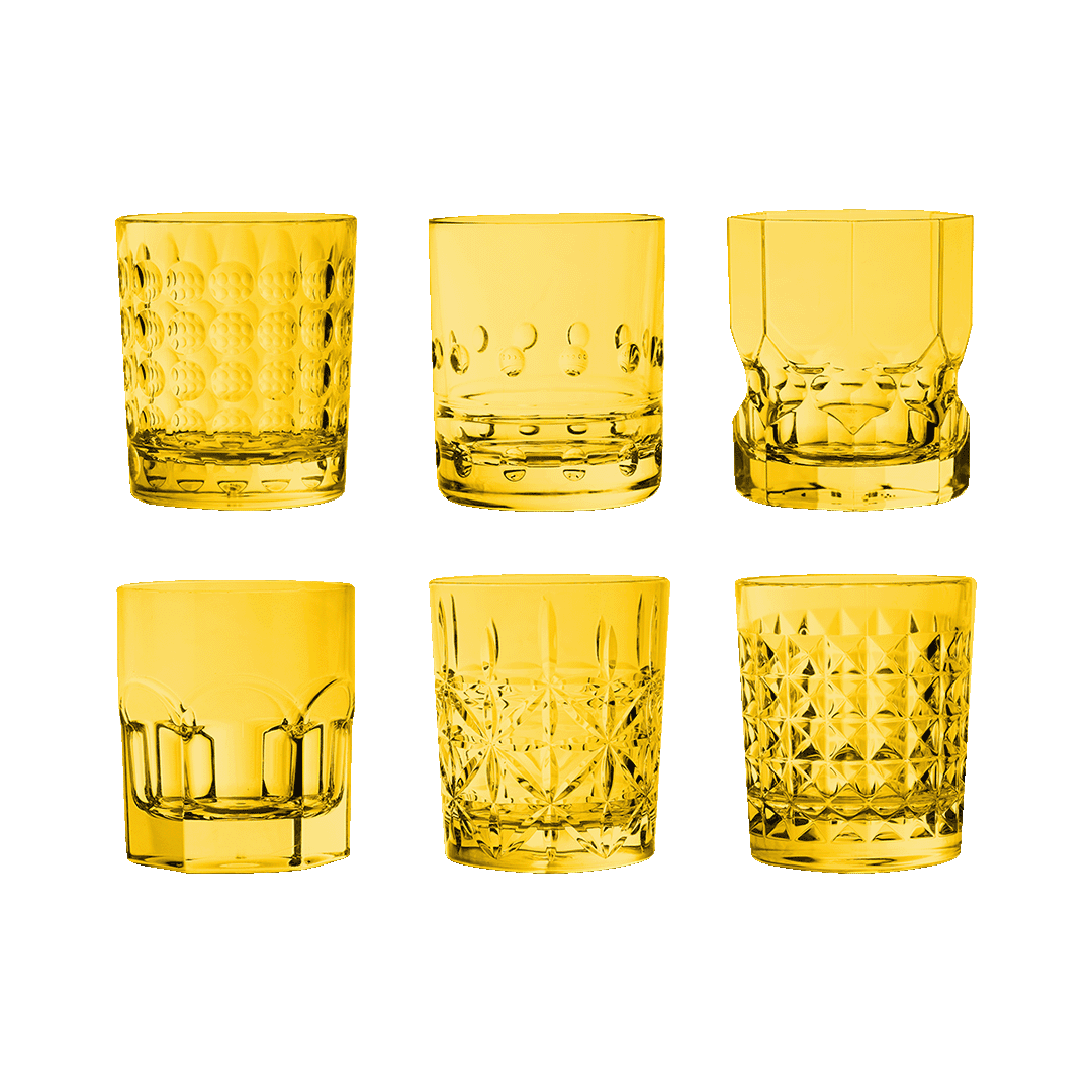 Set of 6 Yellow Water Glasses - Crystal Touch