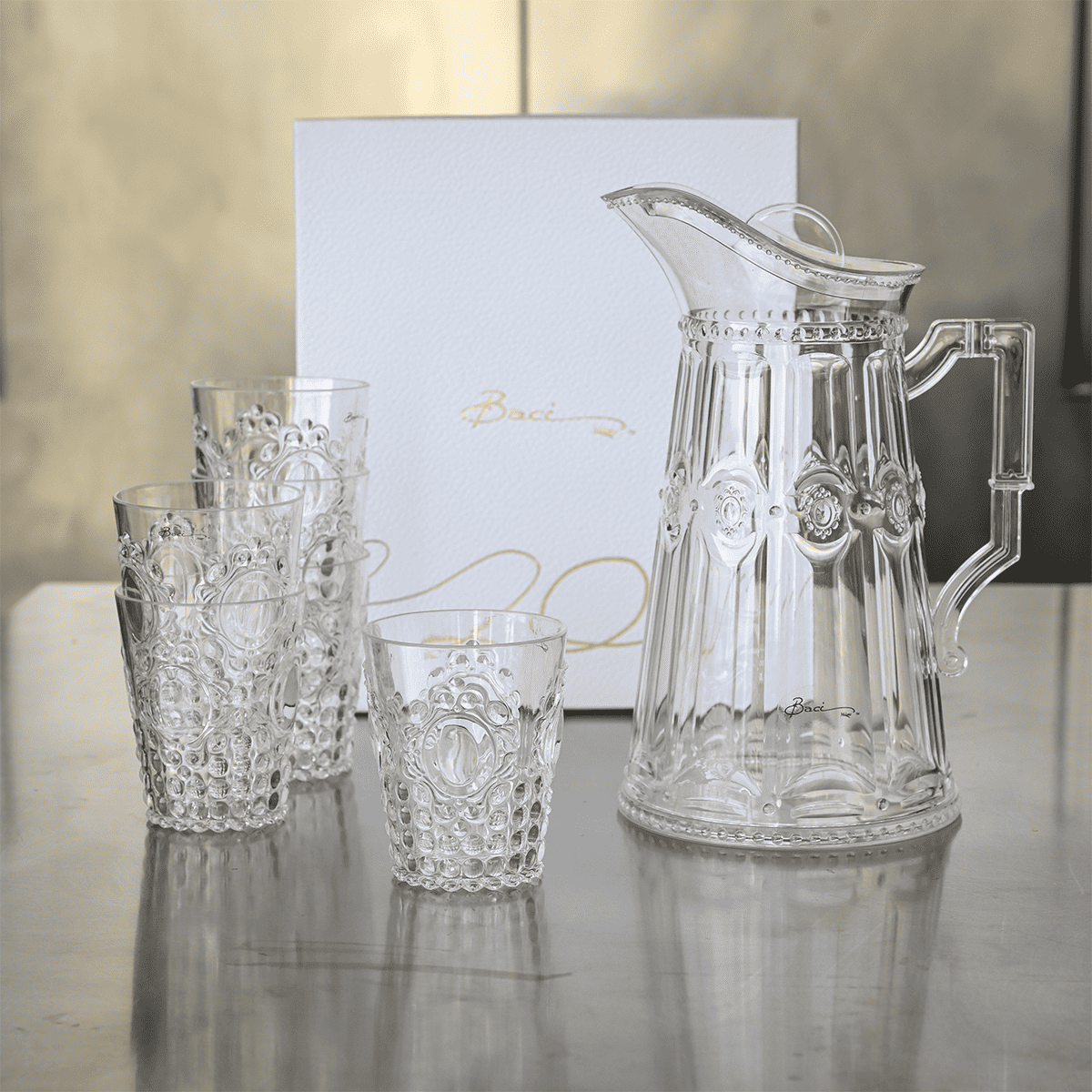 Set of 6 Water Glasses + 2 Liter Jug - Baroque & Rock Anniversary