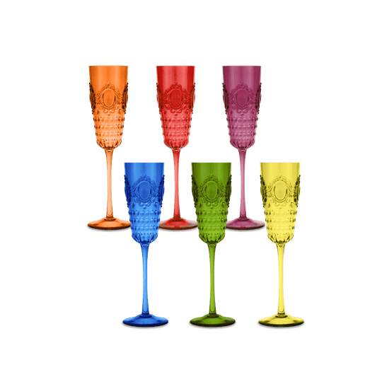 Set of 6 Champagne Flutes Assorted Colors - Baroque & Rock Anniversary